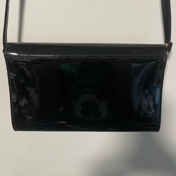 Rafy Black Patent Leather Crossbody Bag with  Gold Bow Detail - Picture 7 of 11